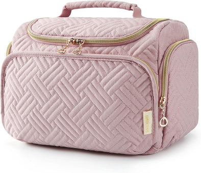 Travel Toiletry Bag, Large Wide-Open Travel Bag for Toiletries, Makeup Cosmetic Travel Bag with Handle, Pink-M