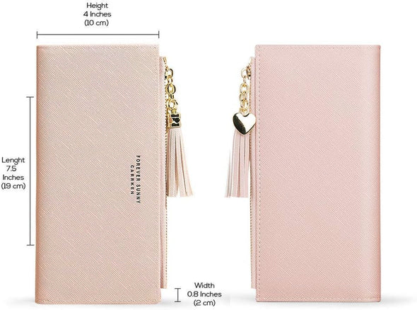 Womens Wallet Cute Elegant Long Slim Card Holder Case Minimalist Coin Purse Thin Tassels Zip Clutch Wallets for Girls Ladies