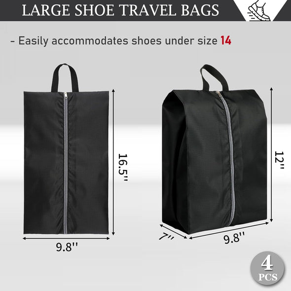 Shoe Bags for Travel, Set of 4 Pack Travel Shoe Bags for Packing, Large Waterproof Portable Travel Shoe Bag with Zipper Travel Essentials Women for and Men