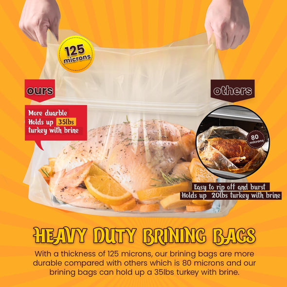 Brine Bags for Turkey, 26"×22", 3 Pack, Double Zipper Lock Thicker Brining Bags with 2 Cotton Strings, Holds up to 35Lb, Extra Large Brine Bag Fits for Turkey, Chicken, Beef, Fish, Lamb, Pork