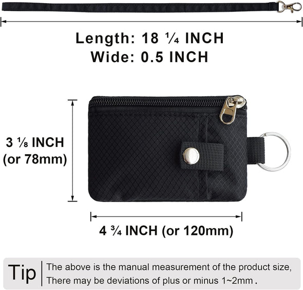 Minimalist RFID Blocking Small Wallet with ID Window,Waterresistant Zip Id Case Wallet with Lanyard Keychain for Cards,Cash,Travel,Women,Men