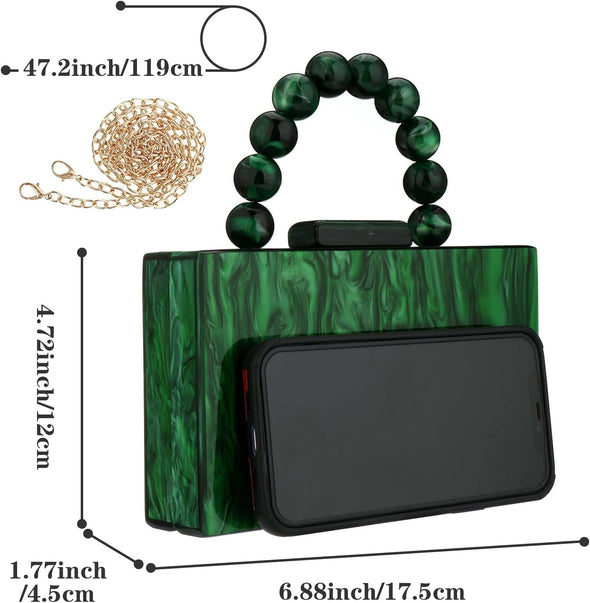 Acrylic Purses Evening Clutch Bag Marbling Handbags for Women Cross Body Bag with Pearl Chain Formal Wedding Prom Party