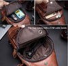 Genuine Leather Sling Bag with USB Charging Port Multi-Pocket Chest Bag for Men Hiking Travel Daypack XB-129