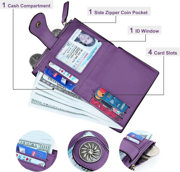 Small Wallet for Women Bifold RFID Blocking Card Holder Leather Wallets with Zipper Coin Pocket