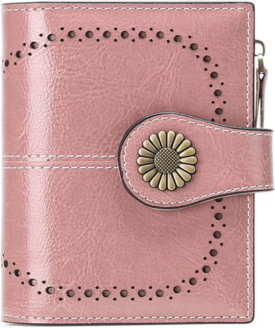 Small Womens Wallet Leather Bifold Card Holder RFID Blocking with Zipper Coin Pocket