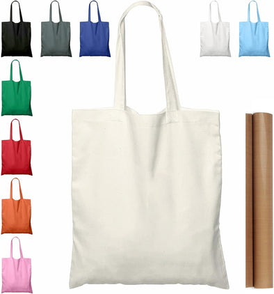 5 | 15 | 25 | 50 Pack 15'' X 16'' Natural Cotton Tote Bags, Lightweight Blank Bulk Cloth Bags with 1Pc of PTFE Teflon Sheet (5-Pack)