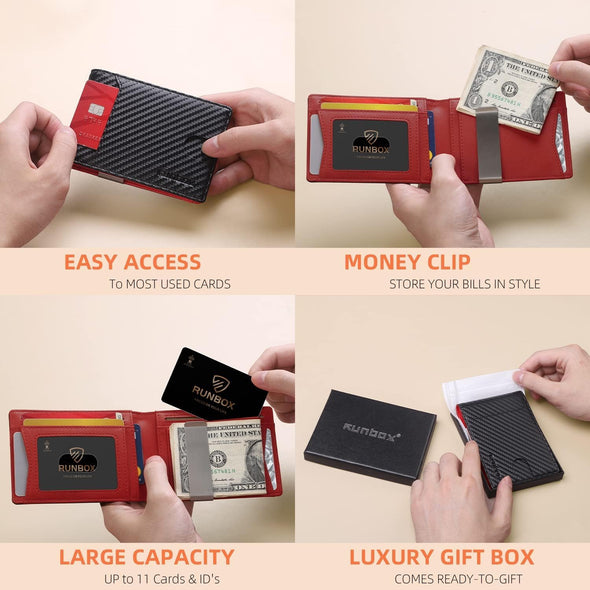 Slim Wallets for Men - Leather Money Clip Mens Wallet - RFID Blocking Front Pocket Bifold Wallet - Thin Credit Card Holder with Gift Box