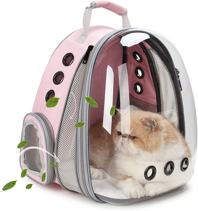 Cat Carrier Backpack, Bubble Expandable Backpack Carrier, Pets and Small Dogs,Airline-Approved, Designed for Travel, Hiking, Walking & Outdoor Use (Front Expandable-Pink)