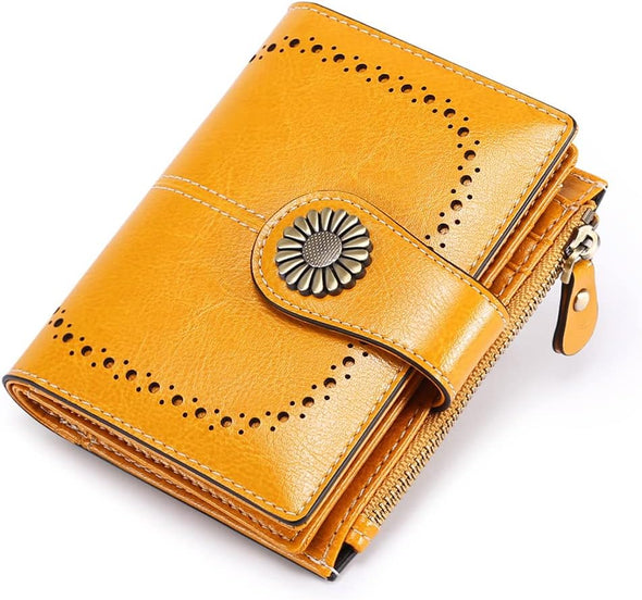 Small Womens Wallet Leather Bifold Card Holder RFID Blocking with Zipper Coin Pocket