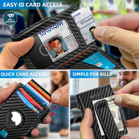 Airtag Wallet for Men,With Money Clip 10 Cards Metal Case Smart Slim Pop up Credit Card Holder Flip with Magnetic Closure RFID Blocking Wallet with Gift Box