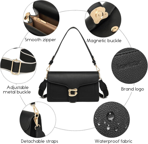 Crossbody Bags for Women Trendy - Small Cross Body Purse Shoulder Bag Leather Handbags Evening Clutch with 2 Straps