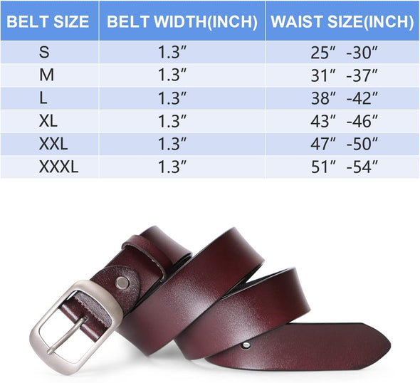 Fashion Womens Leather Belt, Soft Leather Waist Belt with Pin Buckle for Jeans Pants,Width 1.3"