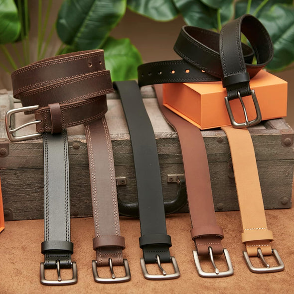 Men'S Genuine Leather Casual Every Day Jeans Belts, Handmade Men Leather Belt with Gift Box