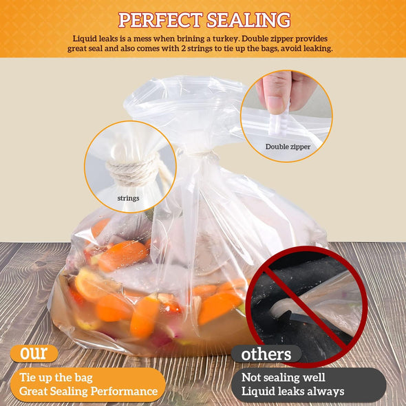 Turkey Brining Bags, 26"×22", 2 Pack, Double Zip Lock Thicker Brine Bags with 2 Cotton Strings, Extra Large Brining Bag Fits for Turkey, Chicken, Beef, Fish, Lamb, Pork, Holds up to 35LB