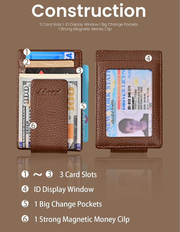 Money Clip, Front Pocket Wallet, Leather RFID Blocking Strong Magnet Thin Wallet