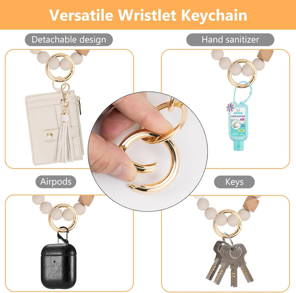 Wallet Keychain Wristlet for Women,Slim RFID Credit Card Holder Purse Tassel Keychain Bangle Key Ring for Men Women