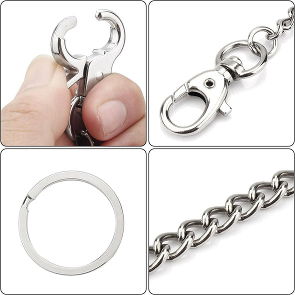 Wallet Chain, 2 Pack (8 and 16 Inch) Heavy Duty Pocket Keychain with Both Ends Lobster Clasps and Extra 2 Rings for Keys, Wallet, Jeans, Pants, Belt Loop, Purse and Handbag - Silver