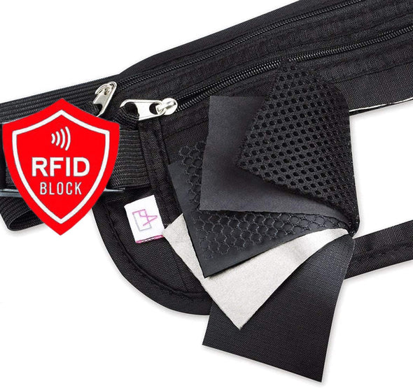 RFID Blocking Travel Wallet - Money Belt & Passport Holder, Travel Fanny Pack for Women Men - Black