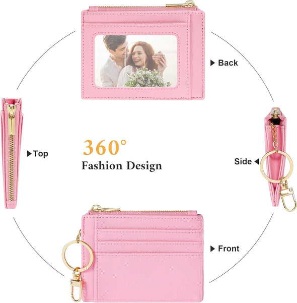 Card Case Slim Front Pocket Wallet for Women Credit Card Holder with Keychain