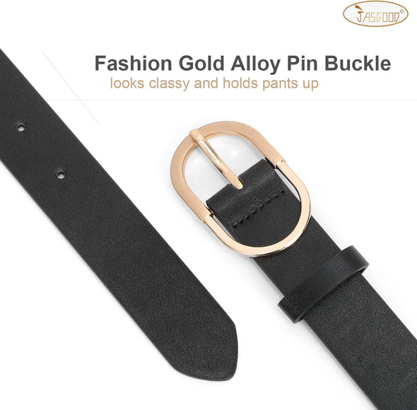 Women’S Leather Belts for Jeans Pants Fashion Ladies Belt with Gold Buckle