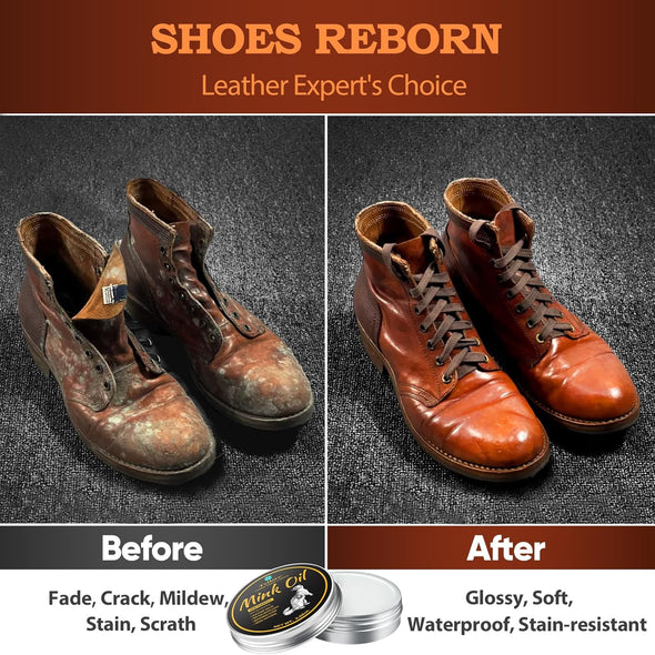 4-In-1 Mink Oil Leather Conditioner and Cleaner 3.5 Oz - Premium Waterproof Formula for Boots and Shoes