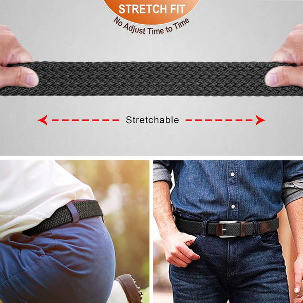 Belt for Men 2Pack,Mens Gift Stretch Braided Web Belt Elastic for Casual Golf Jeans,1 3/8"