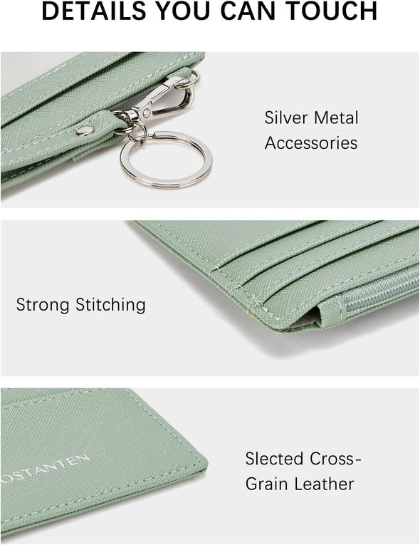 Small Wallet for Women RFID Leather Credit Card Holder Slim Wristlet Keychain Wallet with Zipper Pocket