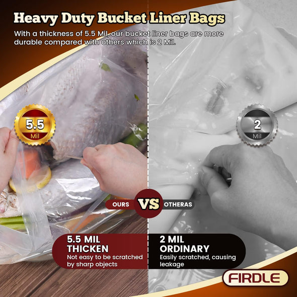 5 Gallon Bucket Liner Bags, 5.5 Mil, 5 Pack, Thicken Turkey Bags for Marinating & Brining Food Grade, BPA Free, Extra Heavy Duty Leak Proof Bags for Food Storage