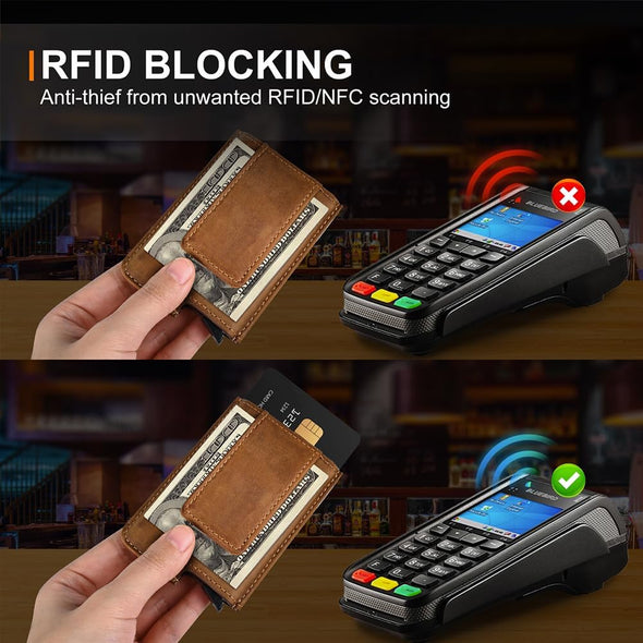 RFID Blocking Slim Money Clip Aluminum Wallet Automatic Pop-Up Card Case