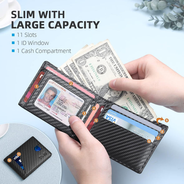 Wallet for Men,Mens Wallet,Slim Leather Bifold,Rfid Blocking 11 Slots Gift Box…