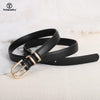 2 Pack Women Skinny Leather Belts for Jeans Pants Thin Faux Leather Belt with Gold Buckle