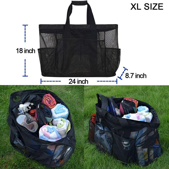 Extra Large Beach Bag, XL Mesh Tote with Zipper and Pockets Ideal for Your Family Beach Trip