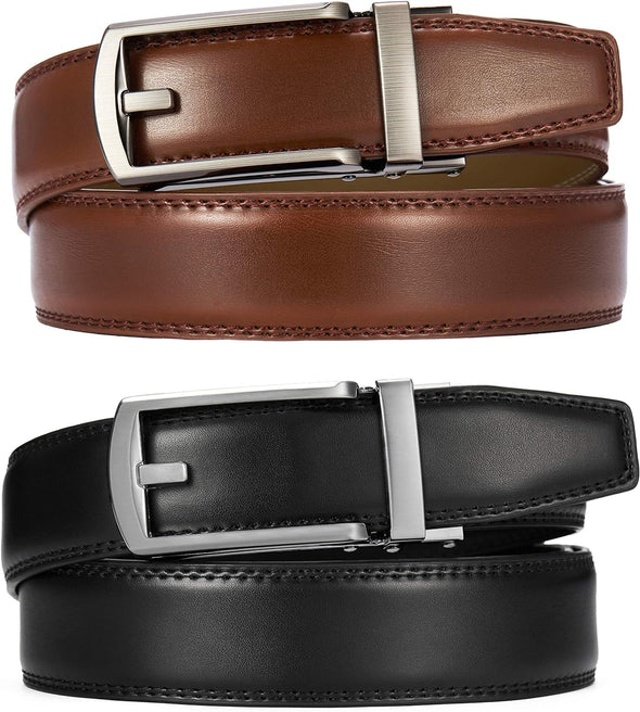 Click Belt for Men 2 Pack - Mens Dress Belt 1 1/4" in Packing Box - Design Belt Meet Almost Any Occasion and Outfit