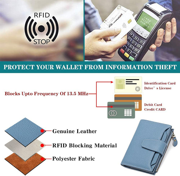 Small Wallet for Women Genuine Leather Bifold Compact RFID Blocking