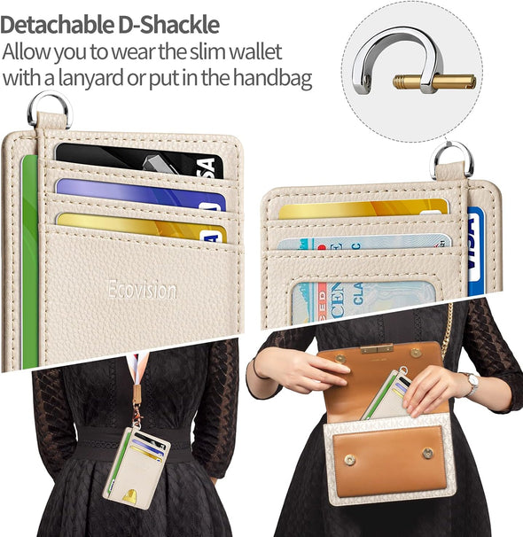 Slim Minimalist Front Pocket Wallet, RFID Blocking Credit Card Holder Wallet with Detachable D-Shackle for Men Women