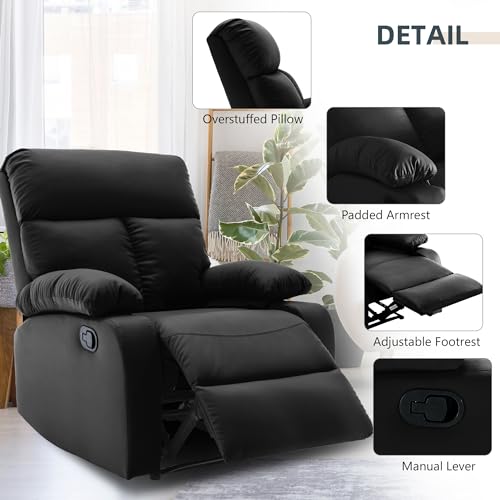 hzlagm Manual Small Faux Leather Recliner Chair,  Single Lazyboy Recliner Sofa