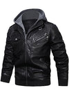 HOOD CREW Men’s Casual PU Leather Zip-Up Motorcycle Bomber Jacket