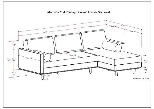 SIMPLIHOME Morrison Mid Century Full Grain Leather, Right Sectional 102 Inch Wide Sofa in Sienna Full Grain Leather, Pure - Aniline Leather, For the Living Room and Family Room