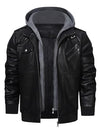 HOOD CREW Men’s Casual PU Leather Zip-Up Motorcycle Bomber Jacket