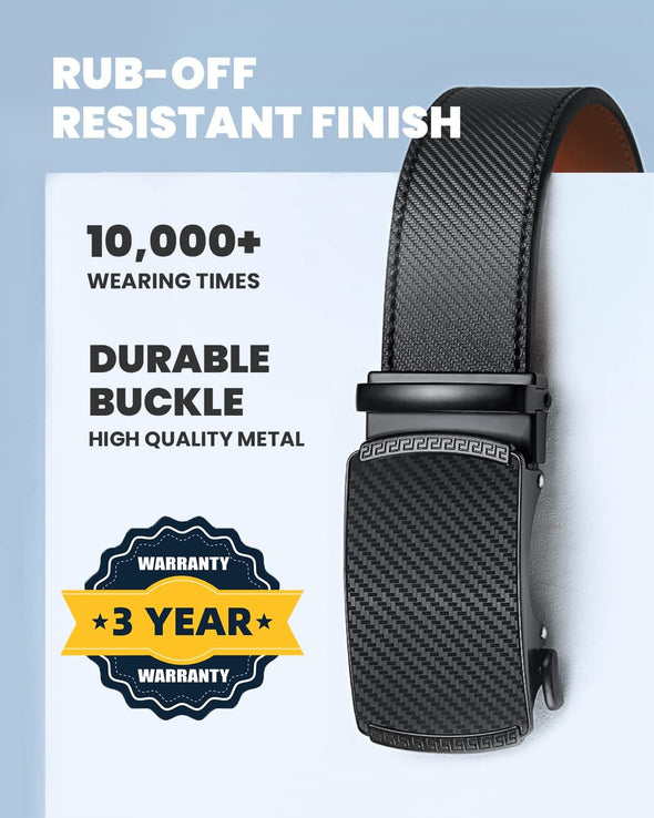 Belt Men, Ratchet Belt Dress with 1 3/8" Premium Leather,Slide Belt with Easier Adjustable Automatic Buckle