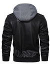 HOOD CREW Men’s Casual PU Leather Zip-Up Motorcycle Bomber Jacket