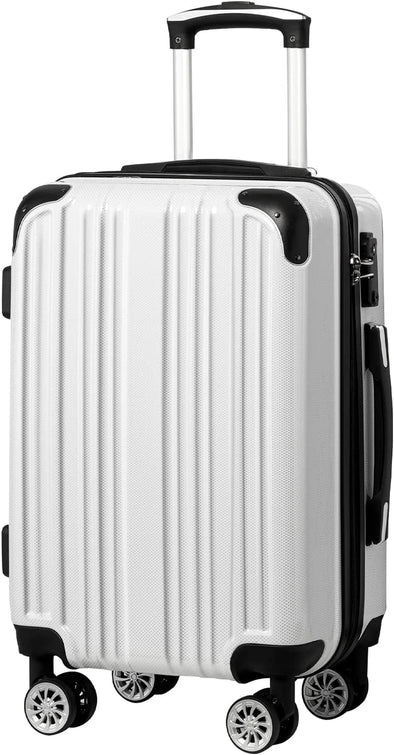 Luggage Expandable(Only 28") Suitcase PC+ABS Spinner 20In 24In 28In Carry on (White Grid New, S(20In)_Carry On)