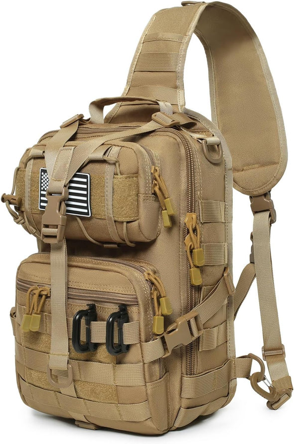 Tactical Sling Bag Backpack Military Rover Shoulder Sling Pack EDC Molle Assault Range Bag Crossbody Chest Pack (Coyote)