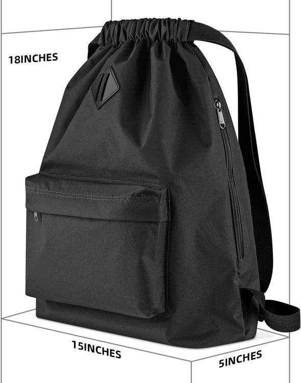 Drawstring Backpack Water Resistant String Bag Sports Gym Sack with Side Pocket for Men Women