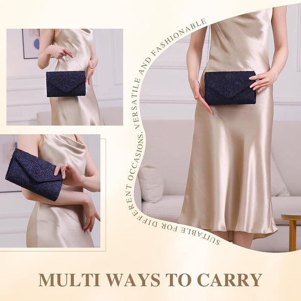 Evening Bag Lace Clutch Purse for Women Formal Elegant Envelope Wedding Party Cocktail Crossbody Shoulder Bag