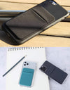 3Pack Cell Phone Card Holder for Back of Phone,Stretchy Stick on Wallet Pocket Credit Card ID Case Pouch Sleeve Self Adhesive Sticker for Iphone Samsung Galaxy Android-Dark Green&Blue Gray&Black