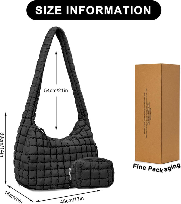 Puffer Tote Bag for Women Quilted Tote Bag Large Crossbody Bag Puffy Bag Lightweight Carryall Bag for Women