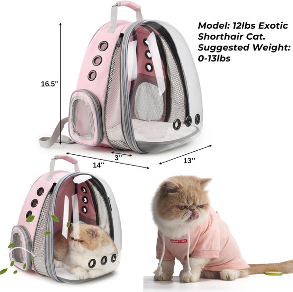 Cat Carrier Backpack, Bubble Expandable Backpack Carrier, Pets and Small Dogs,Airline-Approved, Designed for Travel, Hiking, Walking & Outdoor Use (Front Expandable-Pink)