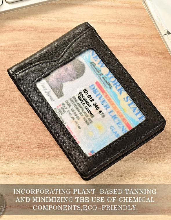 Slim Wallet with Money Clip RFID Blocking Minimalist Bifold Wallet for Men Genuine Leather Front Pocket Card Holder