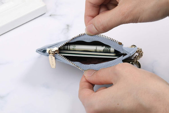 Small Wallets for Women Slim Leather Card Case Holder Wallet Coin Change Purse with Keychain